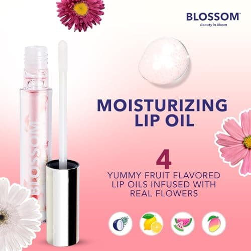 Blossom Moisturizing and Hydrating Shimmer Lip Oil with Real Flowers, Watermelon