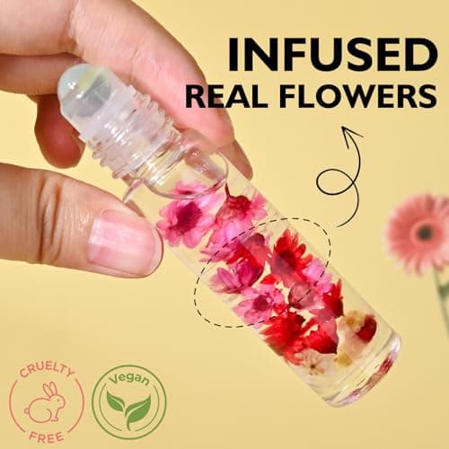 Flower Roll On Lip Gloss, Fruit Flavored Hydrating Lip Tint for Dry Lips