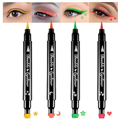 BINGBRUSH Double-head Liquid Stamp Eyeliner Pencil (03#Flower&Black) — Colorful- red green orange yellow