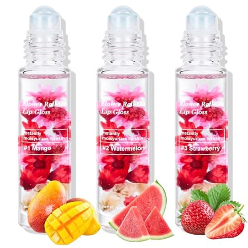 Flower Roll On Lip Gloss, Fruit Flavored Hydrating Lip Tint for Dry Lips