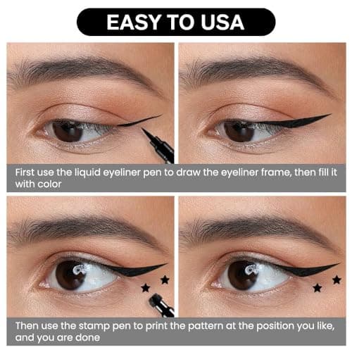 Colorful Waterproof Slim Eyeliner with Flower, Heart, Moon and Star Stamps