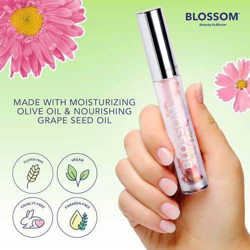Blossom Moisturizing and Hydrating Shimmer Lip Oil with Real Flowers, Watermelon