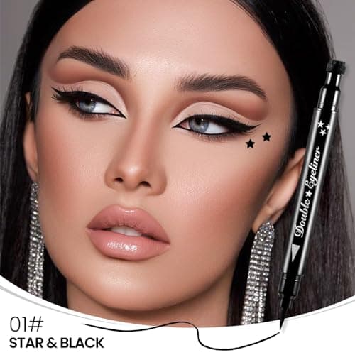 Colorful Waterproof Slim Eyeliner with Flower, Heart, Moon and Star Stamps