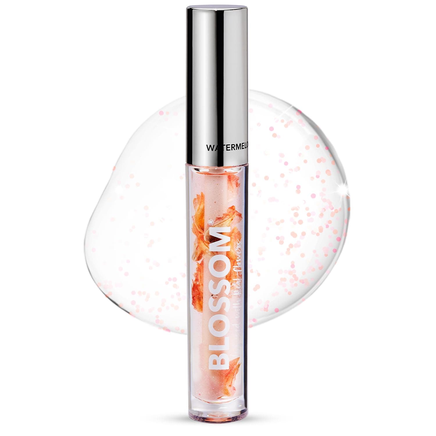 Blossom Moisturizing and Hydrating Shimmer Lip Oil with Real Flowers, Watermelon