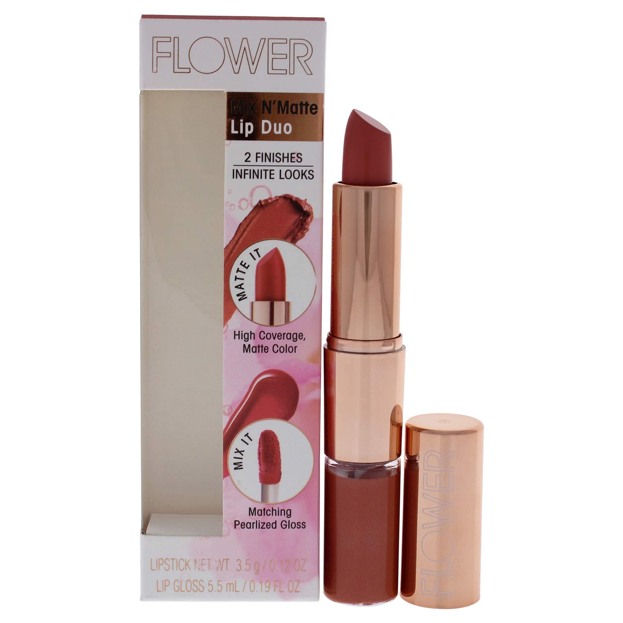 FLOWER BEAUTY Mix N Matte Lip Duo - Matte Lipstick & High Shine Lip Gloss Duo (Melon Kiss)